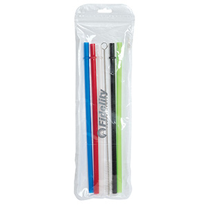 KP8552-C-OZONE 9” REUSABLE STRAWS WITH BRUSH-Clear/White (Clearance Minimum 120 Units)